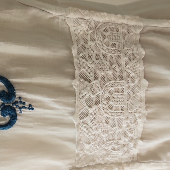 Burning Torch - Anthropologie White and Blue Embroidered Dress Sz L - Picture 5 of 10